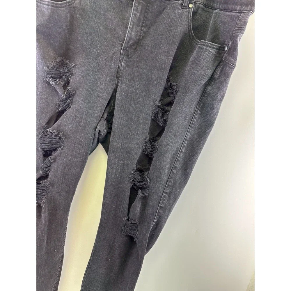 Torrid Bombshell Skinny Blue Jeans Black Denim Distressed Stretch Zip Womens 26R